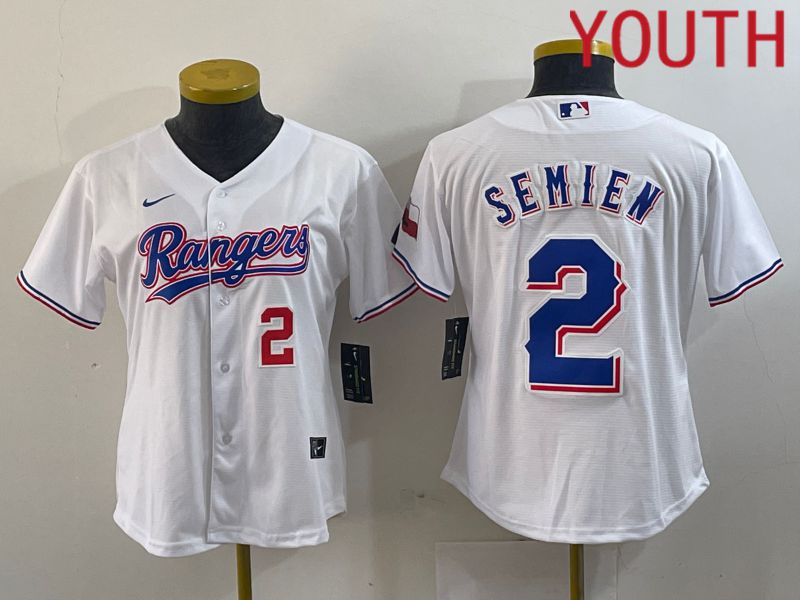 Youth Texas Rangers 2 Semien White Game Nike 2024 MLB Jersey style 3